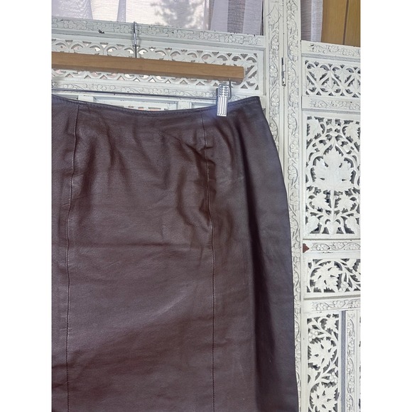 Vintage David Benjamin Chocolate Brown Boho Preppy Leather Skirt Sz 14 - Picture 3 of 5